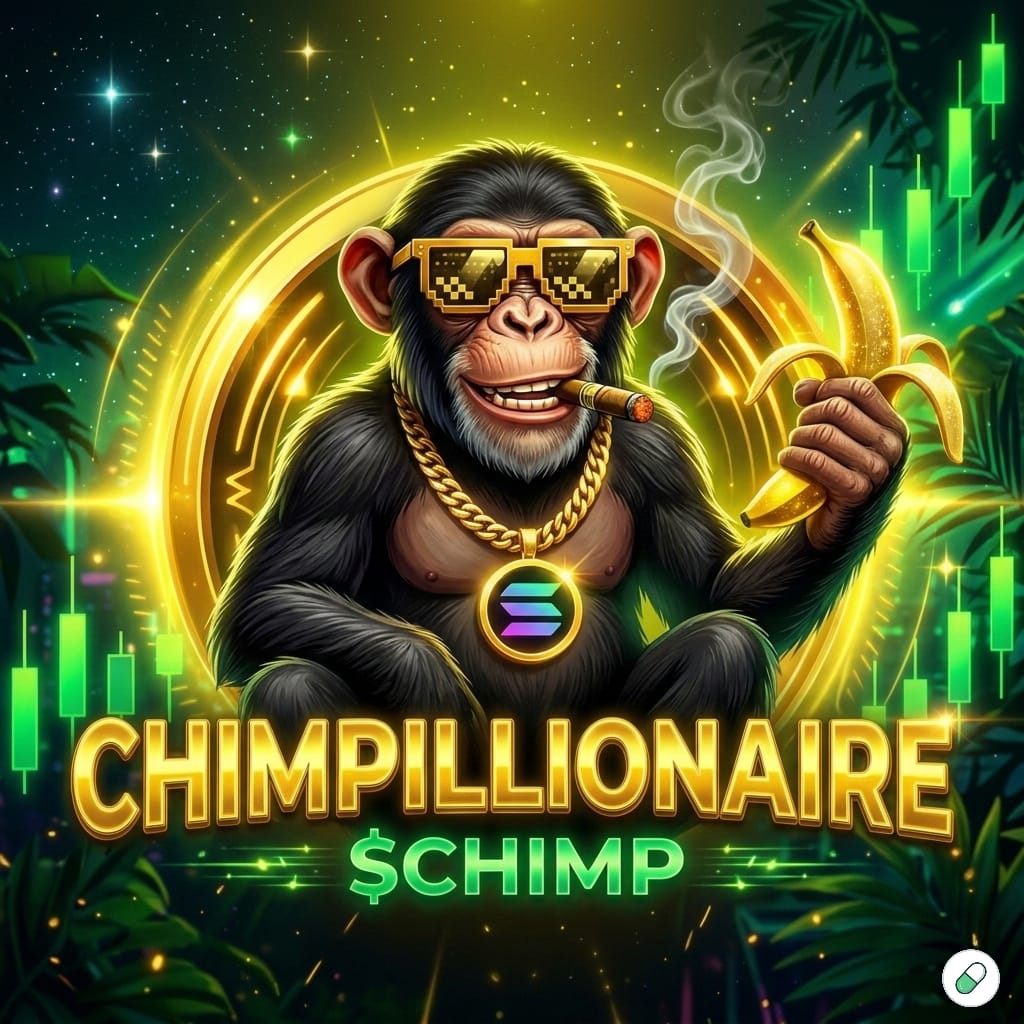 Chimpillionaire mascot holding a banana